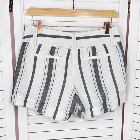 Express Midi Striped Cuffed Linen Blend Dress Shorts Grey White Size 0 - Picture 2 of 14